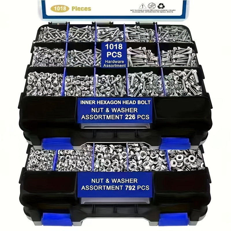 Image of 1018pcs Stainless Hexagon And Nut Assortment Set, Durable Case, Includes Nuts, Bolts, Washers, Ideal Gift For Family Or , High-quality Hardware For Home Improvement And Projects