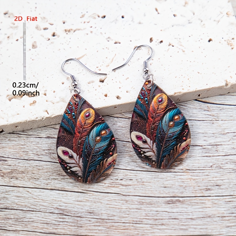 Women's Bohemian Feather Pattern Dangle Earrings, Retro Style