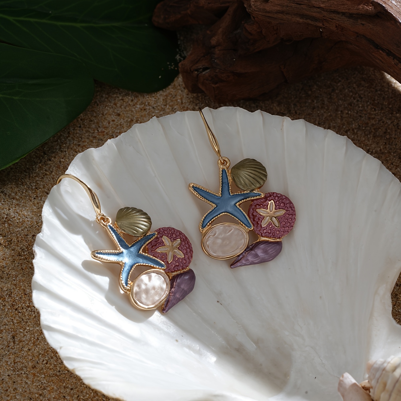 Ocean Themed Jewelry Set with Starfish Necklace and Earrings