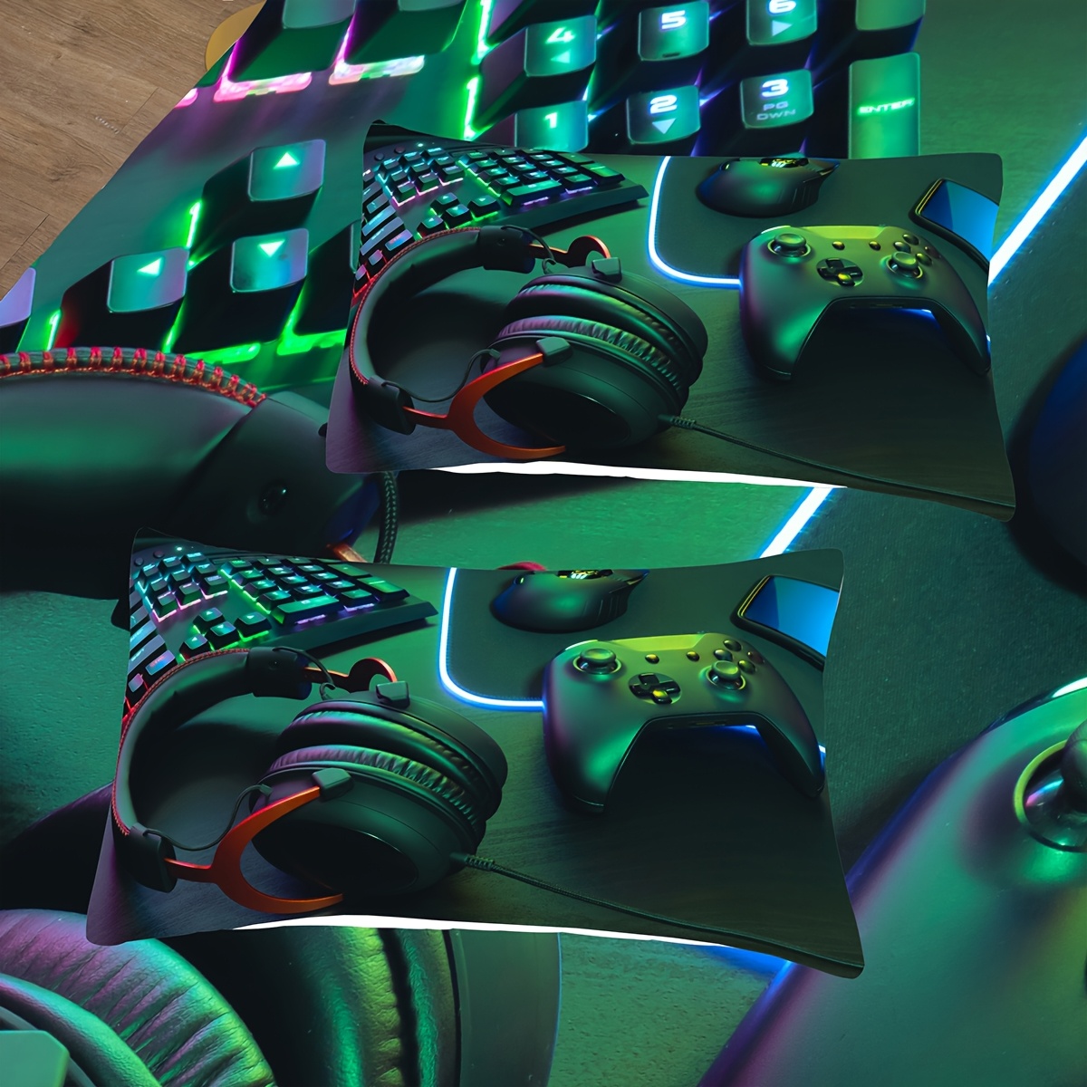 TEMU Blue Bedding Set - Polyester Quilt With Realistic Gaming Accessories Design, Machine Washable, Ideal For Gaming Room Decor, Gaming Room