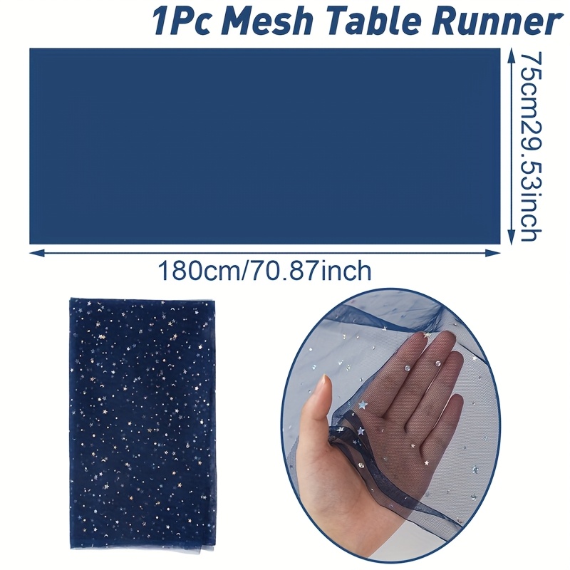 E-shop ., Marineblaue glitzernde Stern- und Mond-Tüll-Tischläufer, schimmernder Stern- und Mond-Muster-Mesh-Geburtstags-Tischläufer, romantische