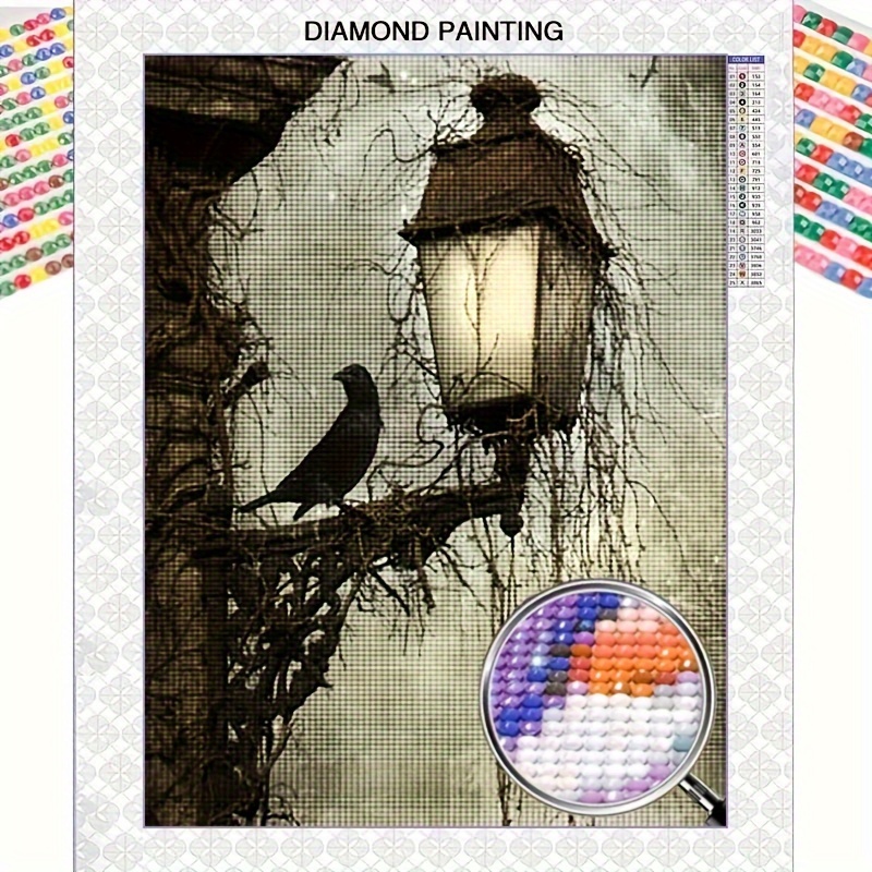 

1pc 5d Diy Full Round Diamonds Painting Set For Adults Beginners, Crow Architecture Pattern Frameless Diamonds Art For Wall Decoration Gift 30cm X 40cm