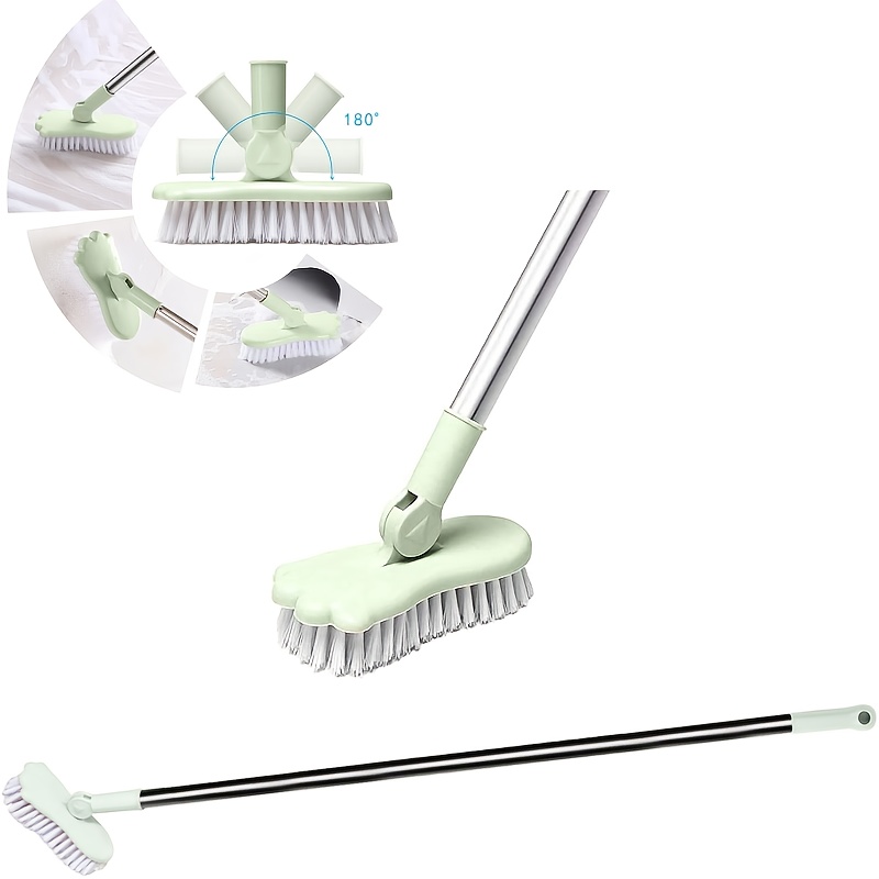 

Long Handle Scrub Brush Rotatable Brush Head Floor Brush Scrubber Adjustable Poles Small Shower Tile Grout Scrubber Cleaning Brush For Bathroom Bathtub Kitchen Balcony Green