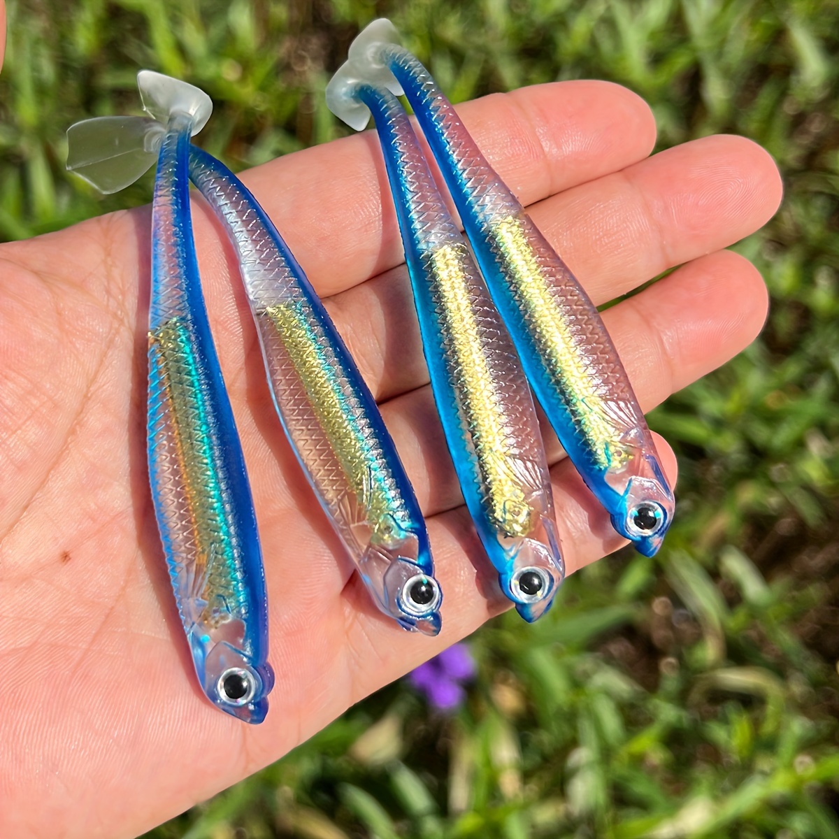 

4pcs Reflective Soft Fishing Lures - Handcrafted, Realistic Silicone For Freshwater & Saltwater Angling