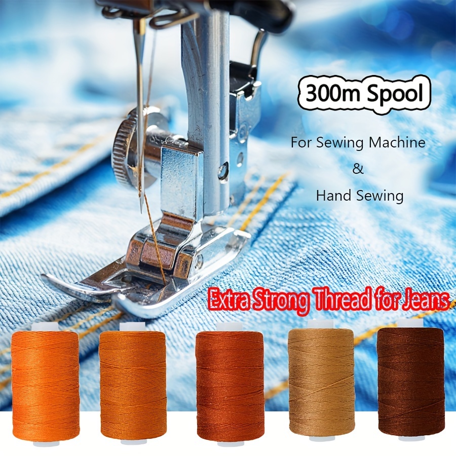 

300m Spool Extra Strong Polyester Jeans Sewing Thread, 20s/3 Thread For Denim And Canvas Fabrics, In White, Red, Black