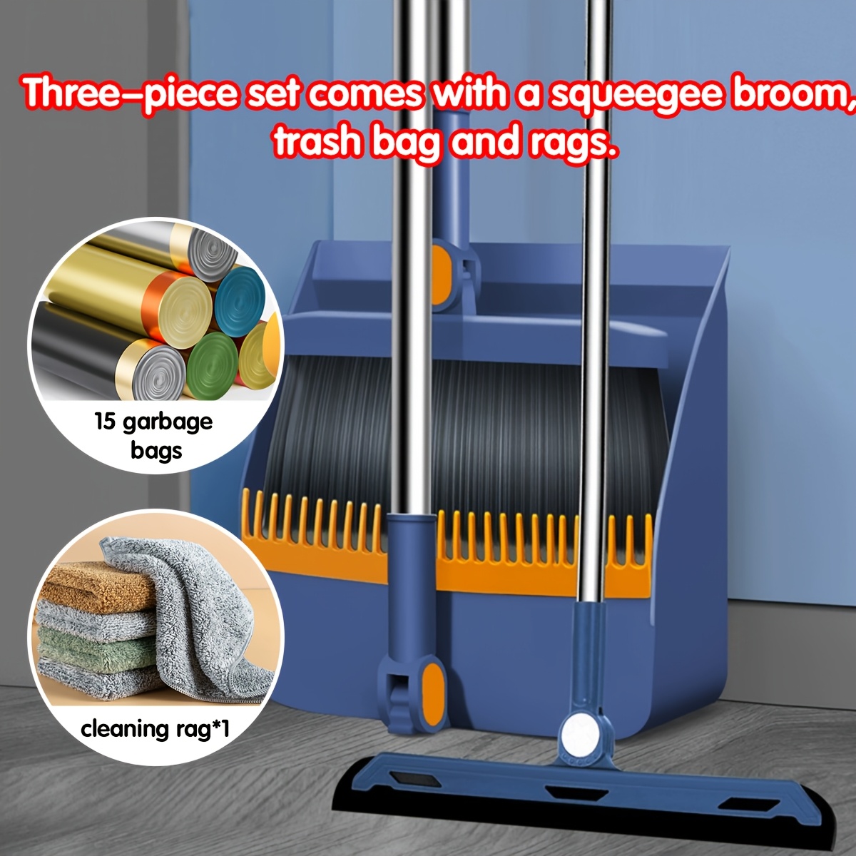 TEMU Broom And Dustpan Set, Silicone Broom Sweeper, Squeegee Broom And Brooms For Sweeping Indoor Set, Broom With Stand Up Dustpan Combo Set For Home, Office, , Bathroom, Pet Hair, Dog Broom Brush Set