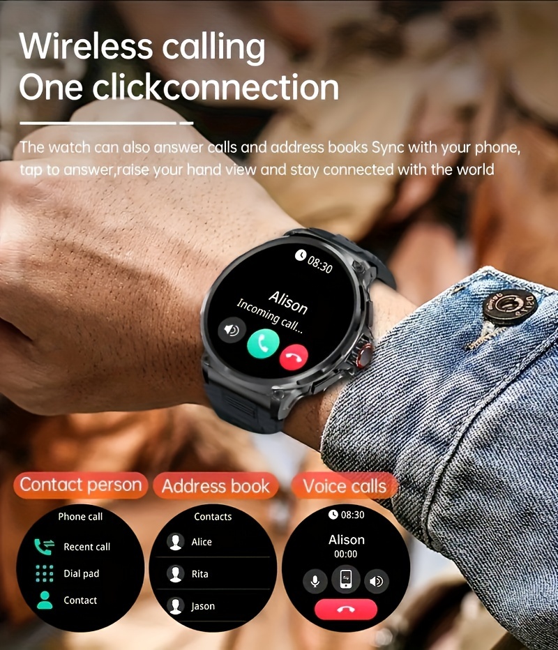 Montre Connectée Homme avec Écran HD 1,85 Pouces, Compatible Sans Fil, Appels Sans Fil et Notifications Push, Suivi Fitness avec 100+ Modes Sportifs, Moniteur de Pas/Calories/Sommeil, Contrôle Musical, Batterie Longue Durée (Compatible avec /
