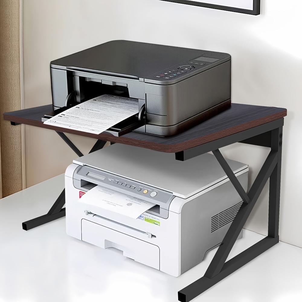 Image of 2-tier Heavy Duty Printer Stand With Wooden Tabletop And | 54x35x35cm Office Organizer For Copiers, Documents And Supplies | 60kg Weight Capacity | Office Space