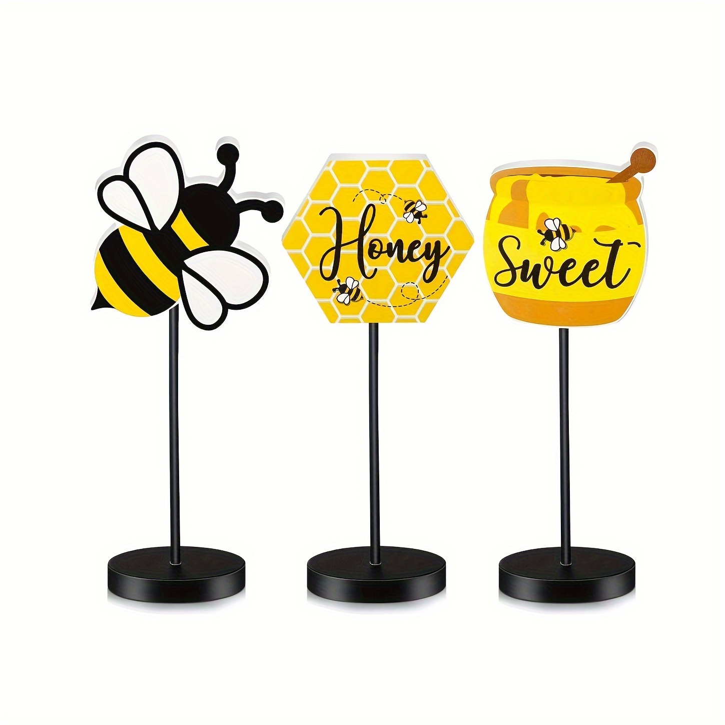 

3pcs, Bee Theme Tall Standing Bee Wooden Set Honeycomb Table Centerpieces Freestanding Summer Bee Tiered Tray For Baby Shower Bee Themed Party Decoration