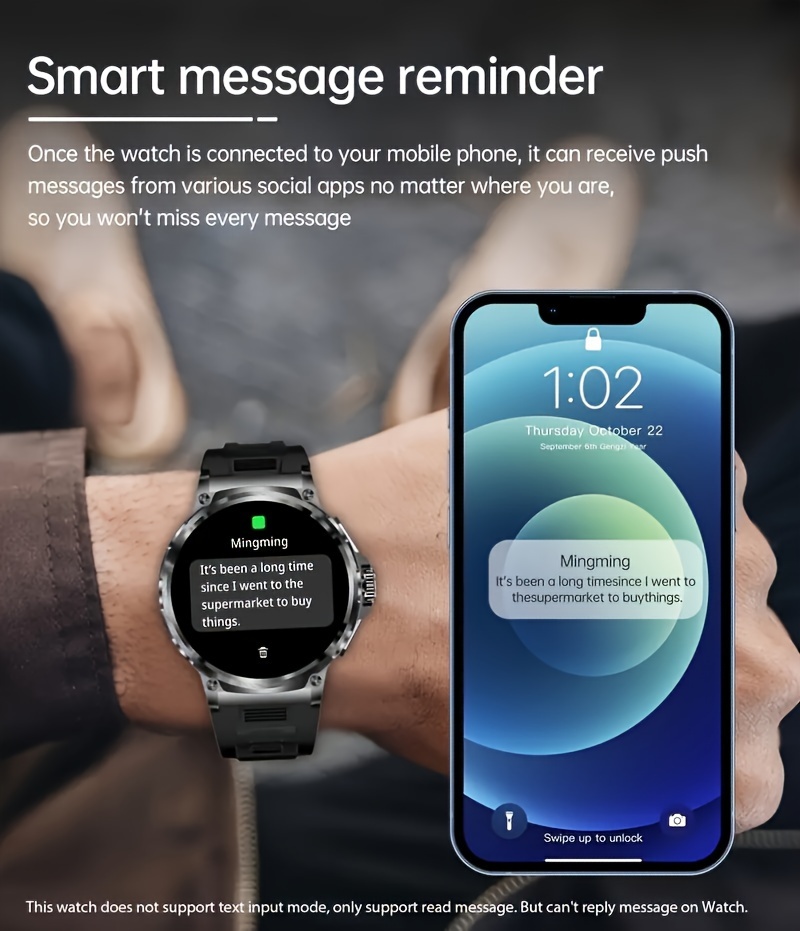 Montre Connectée Homme avec Écran HD 1,85 Pouces, Compatible Sans Fil, Appels Sans Fil et Notifications Push, Suivi Fitness avec 100+ Modes Sportifs, Moniteur de Pas/Calories/Sommeil, Contrôle Musical, Batterie Longue Durée (Compatible avec /