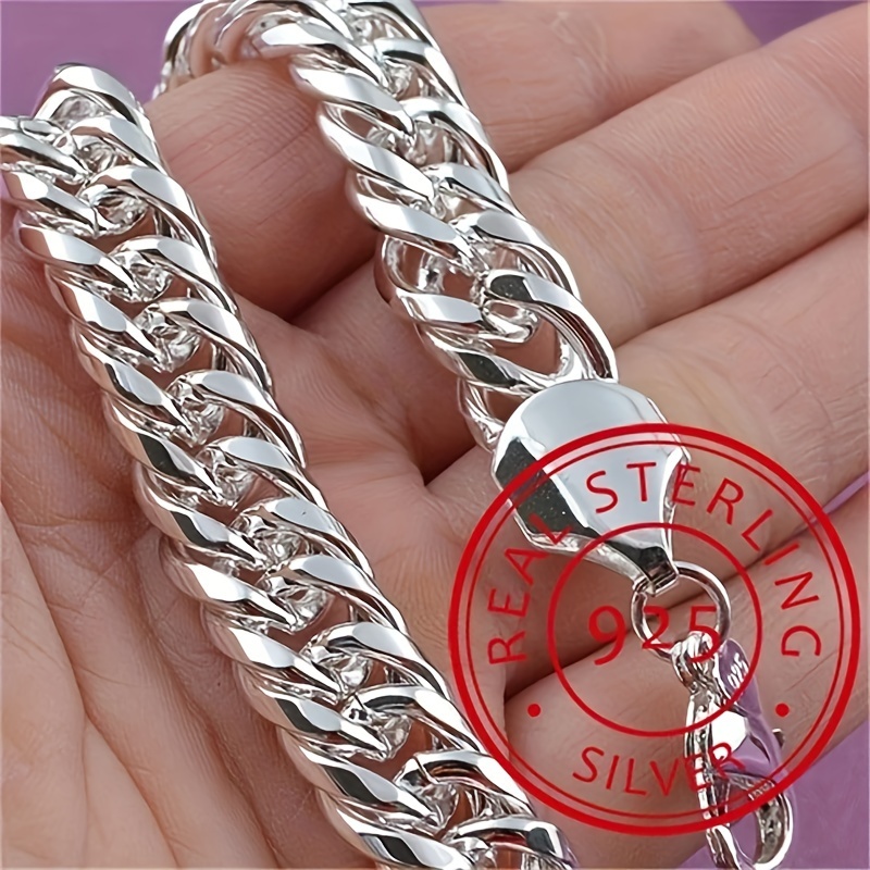 

Fashion 925 Silver Plated Copper Men's & Women's Unisex Cuff Chain Bracelet/necklace, 10mm Wide Domineering Style, No Mosaic, Non-magnetic, Ideal For Couples & Parties, Christmas Gift Jewelry