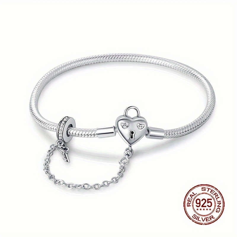 

Elegant Love Heart Charm Bracelet With Serpentine Chain - Diy Adjustable, Ideal For Daily Use & Valentine's Gift