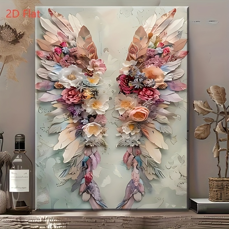 TEMU 2d Flat, 2d Flat, A Single Piece Of 2d Flat Canvas Art Featuring A , Framed In Wood, Vibrant Colors, And Wing . Ideal For Home Decor,