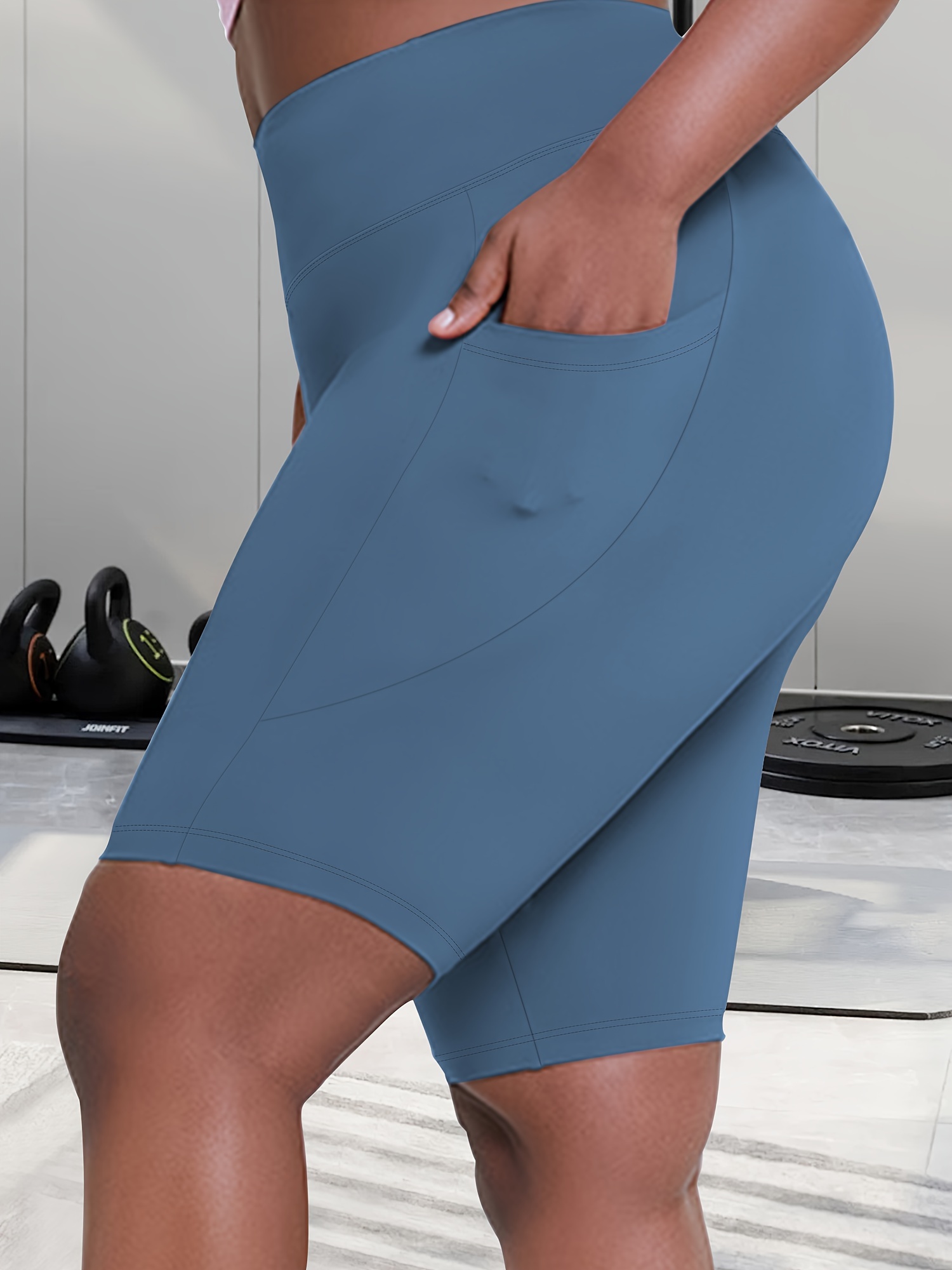 Women's High-Waisted Plus Size Side Pocket Shorts, Breathable Workout Leggings For Women, Fitness Apparel