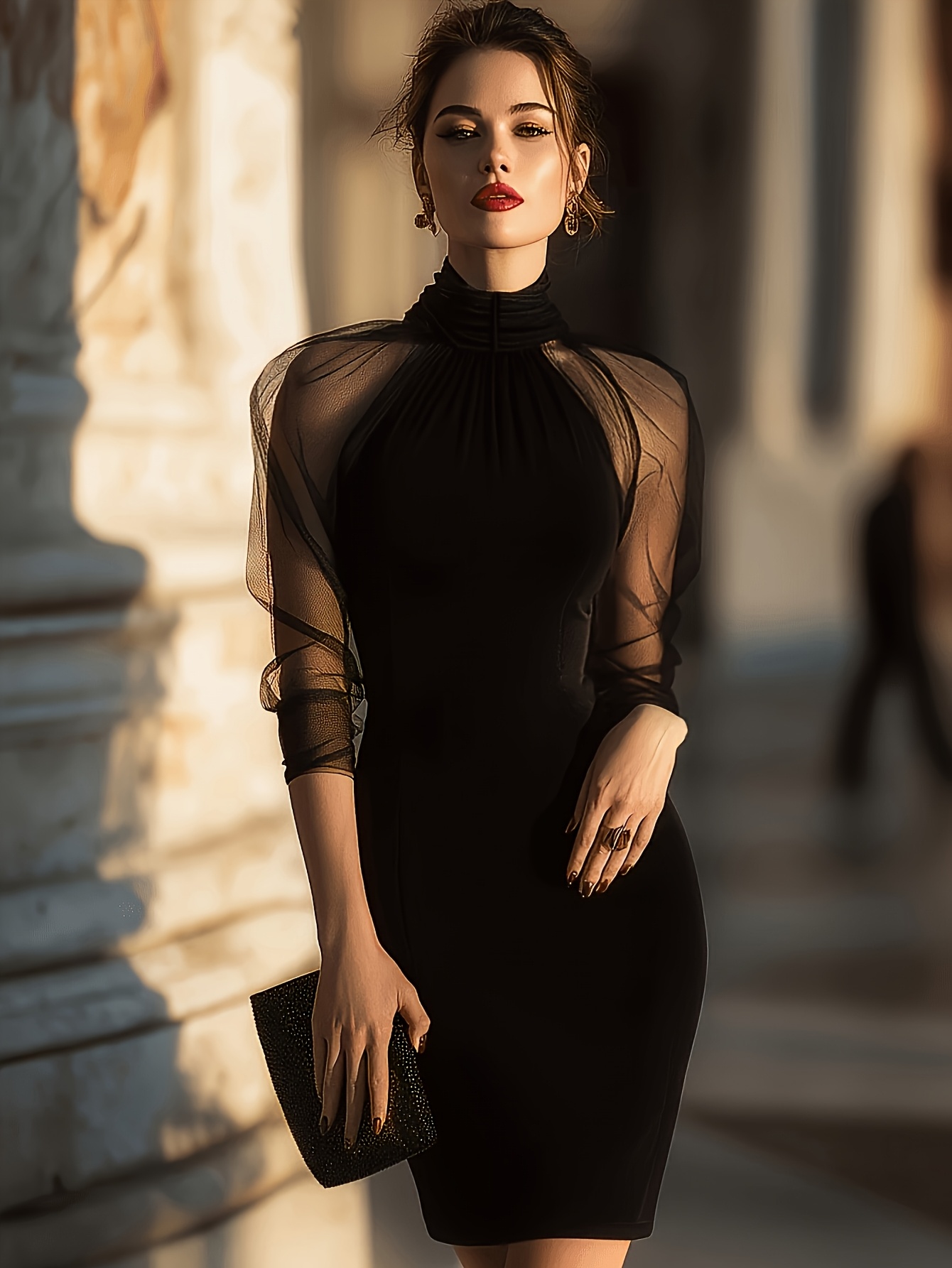 knee length dresses for ladies Alder Black Mesh Long-Sleeve Ruffled Split Maxi Dress – Club L London
