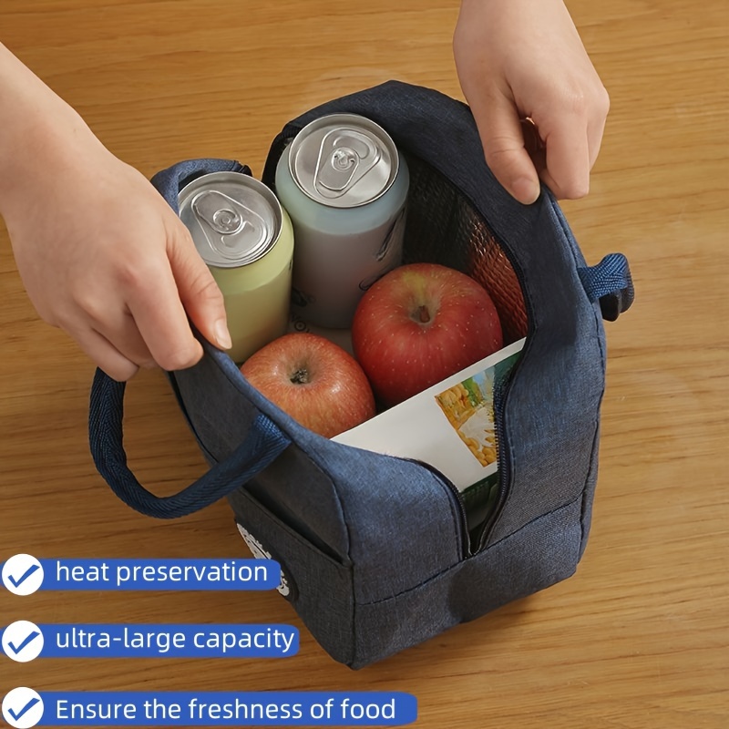 

1pc Insulated Lunch Bag With Mesh Pocket - Aluminum Foil, Waterproof, Heat , Large Capacity - Blue & Gray, Ideal For Work & Picnics, Lunch Bag Insulated