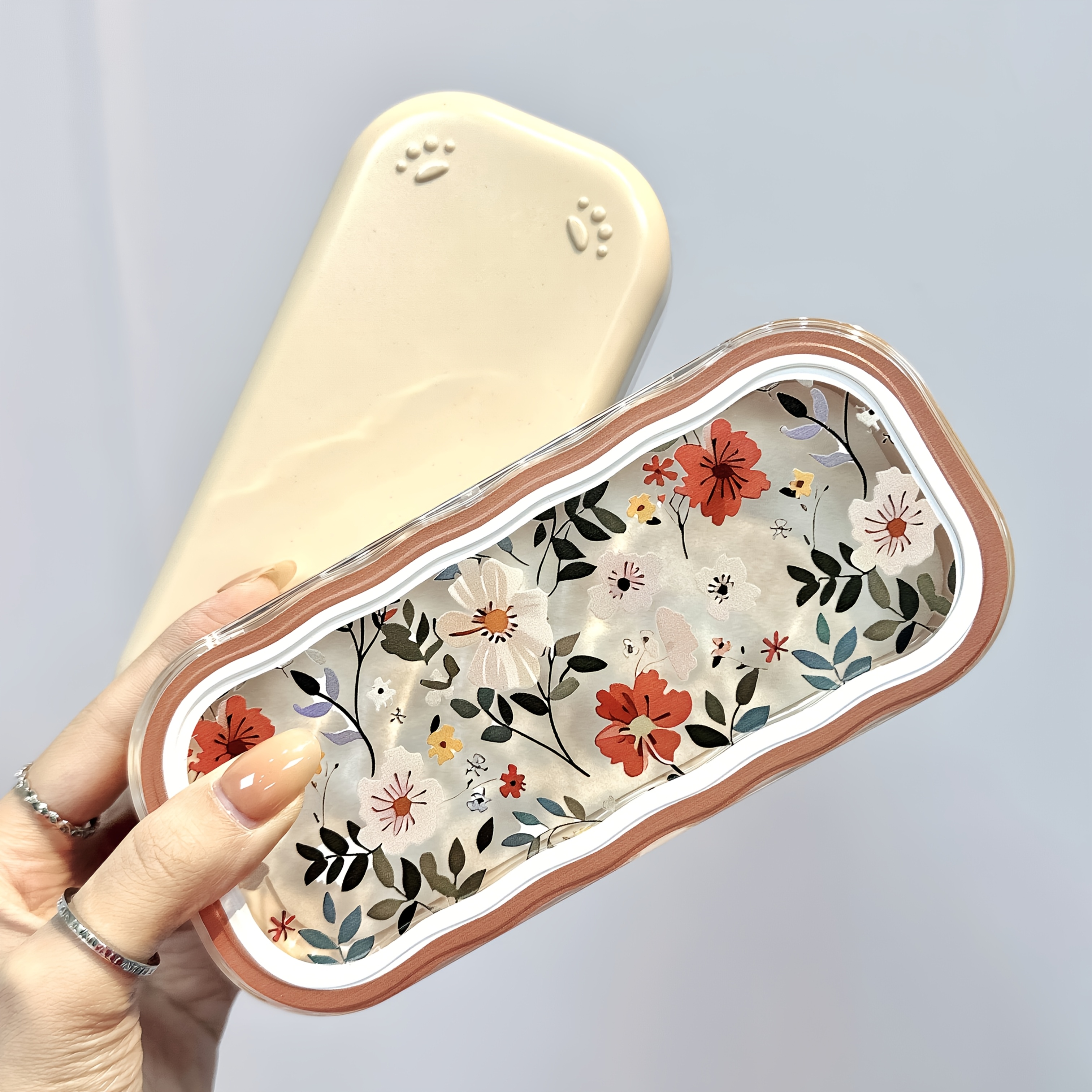 

Stylish Floral Transparent Glasses Case - & Portable With Pink Trim, , Ideal For Storing Eyewear, Eyeglass Case, Eyewear Box