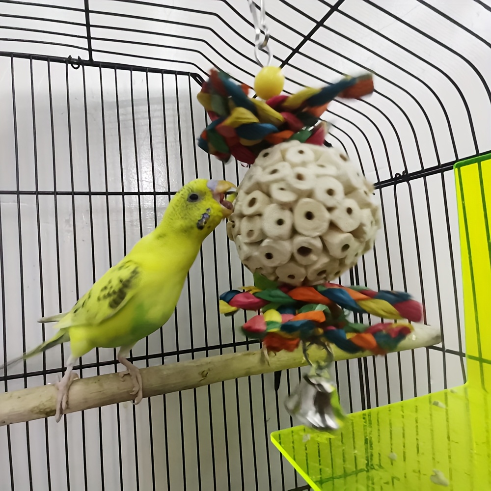 Thanksgiving Parrot Toy, Colorful Corn Cob Braid, Arundo Chew Ball, Bell Bird Toy, Color Random