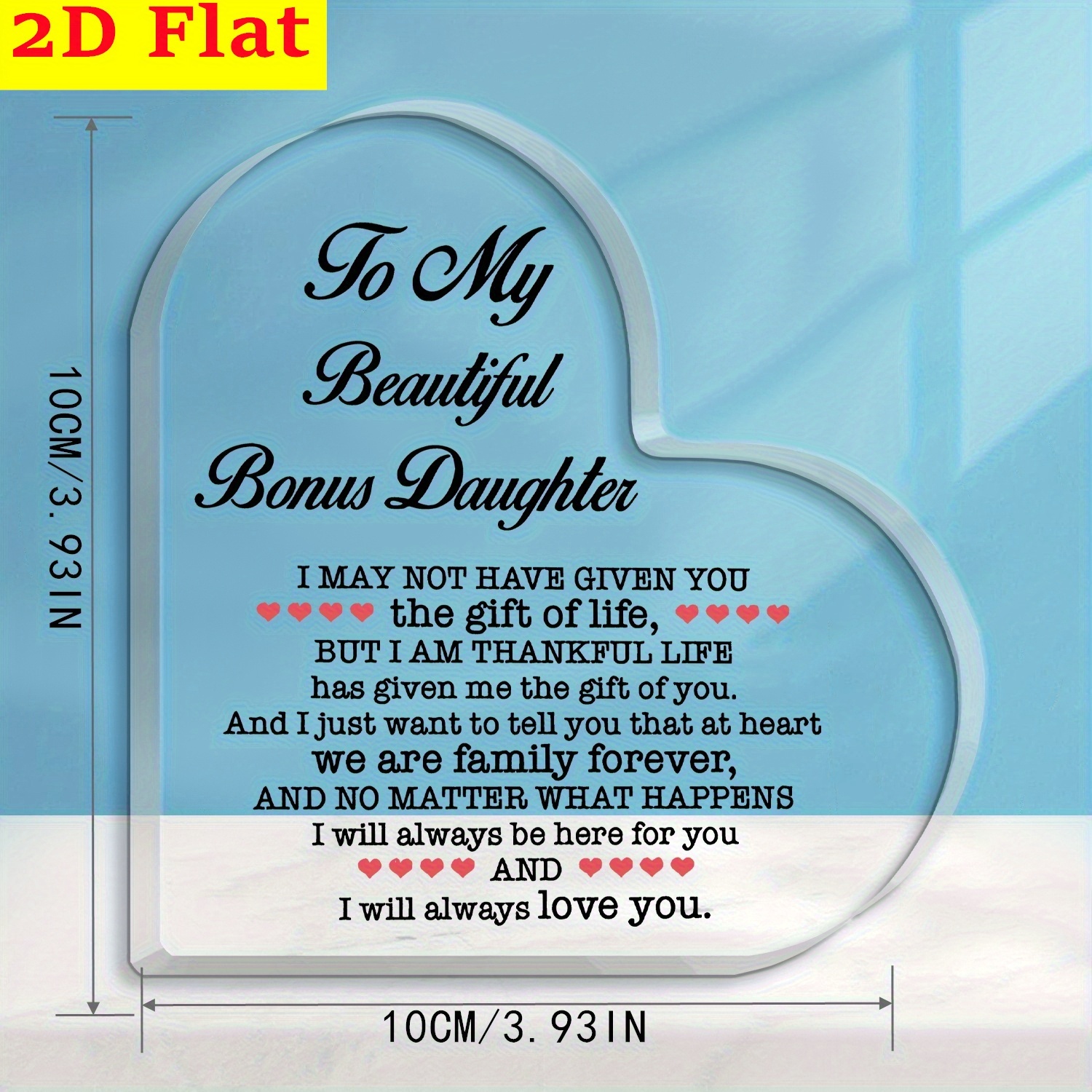 TEMU 2d Flat, Acrylic Heart-shaped Desk Sign For Bonus Daughter, Clear Desktop Decoration Tabletop Decor, Family Bedroom Decor, No Electricity Or Feathers, 2d Flat