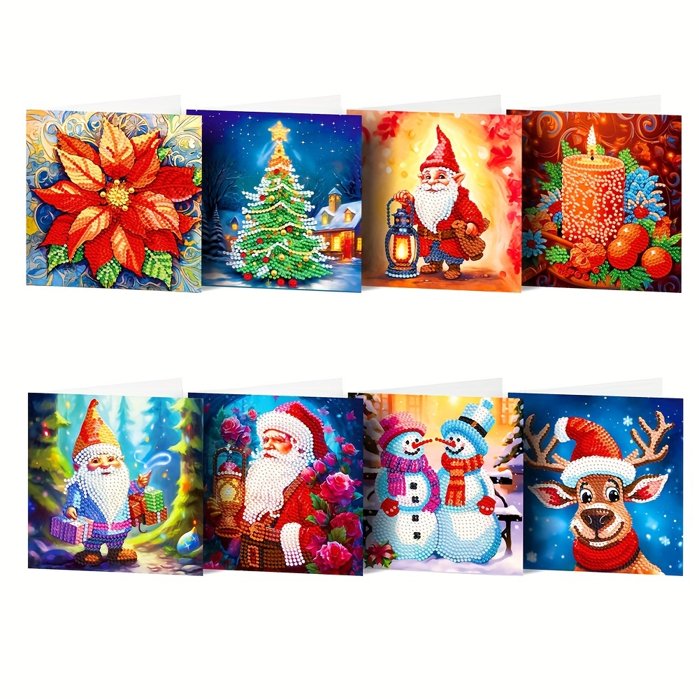 

8pcs Diamond Painting Christmas Card Mosaic Dot Drill Santa Tree Diamond Painting Christmas Gift