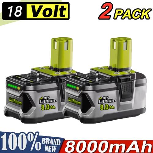 2 pack for ryobi 18v battery compatible for ryobi p105 p107 p109 p122 replacement lithium unit with led indicator over voltage over current over temp for drills saw lawn mower tools