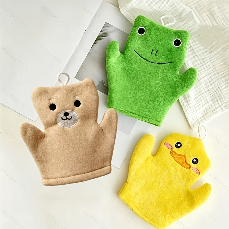 Image of 3pcs Little Yellow Duck Frog Bear Cartoon Bathing Massage Gloves, Home Skin-safe Shower Gloves, Bathing Foam Scrubbing Back, Women's Bathing Supplies