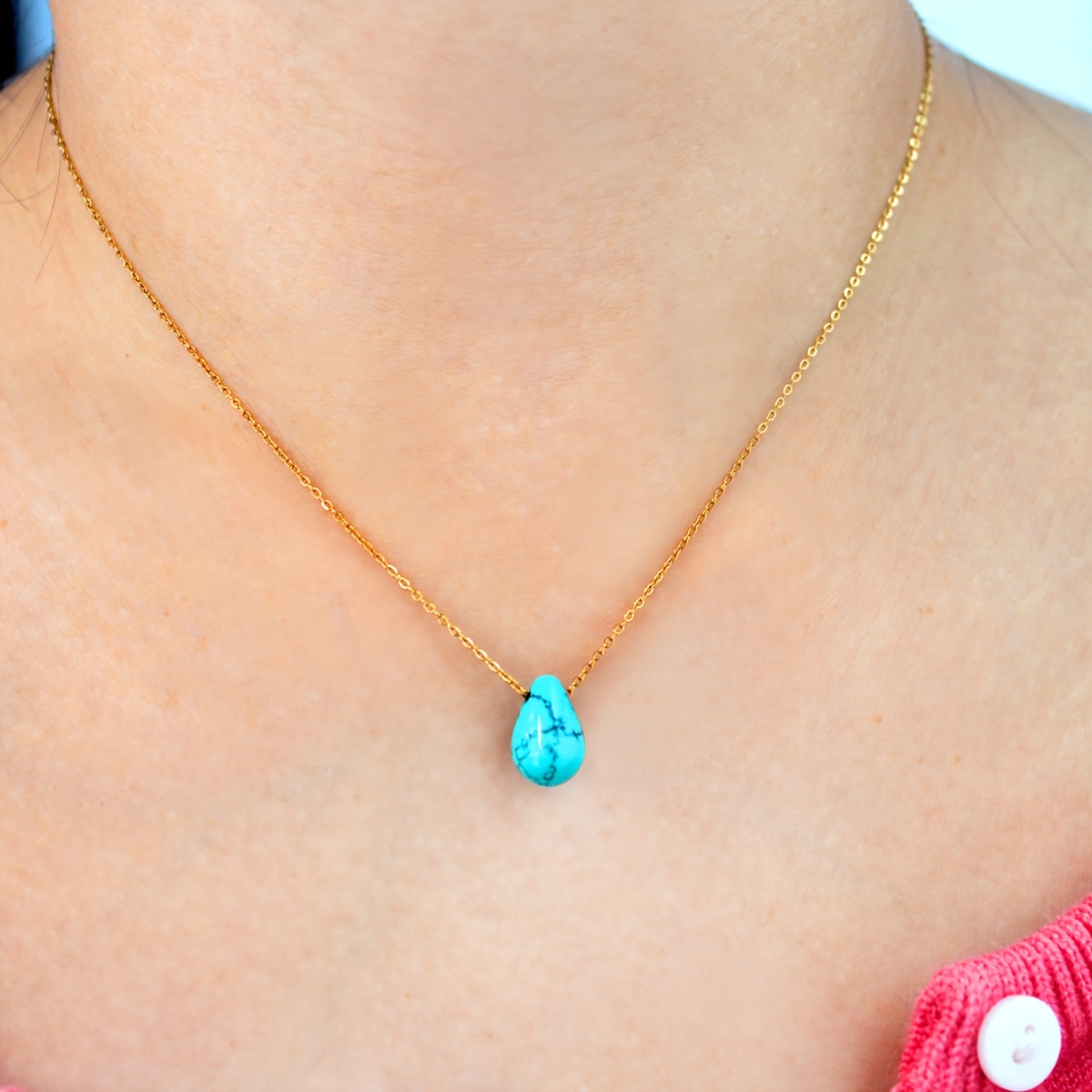 E-shop 2D Flat - 3D und flache Tropfen, synthetische Türkis-Schmuck für Damen, nicht anlauffend, Edelstahl " Gorgeous" Tropfenanhänger-Halsketten, "" "