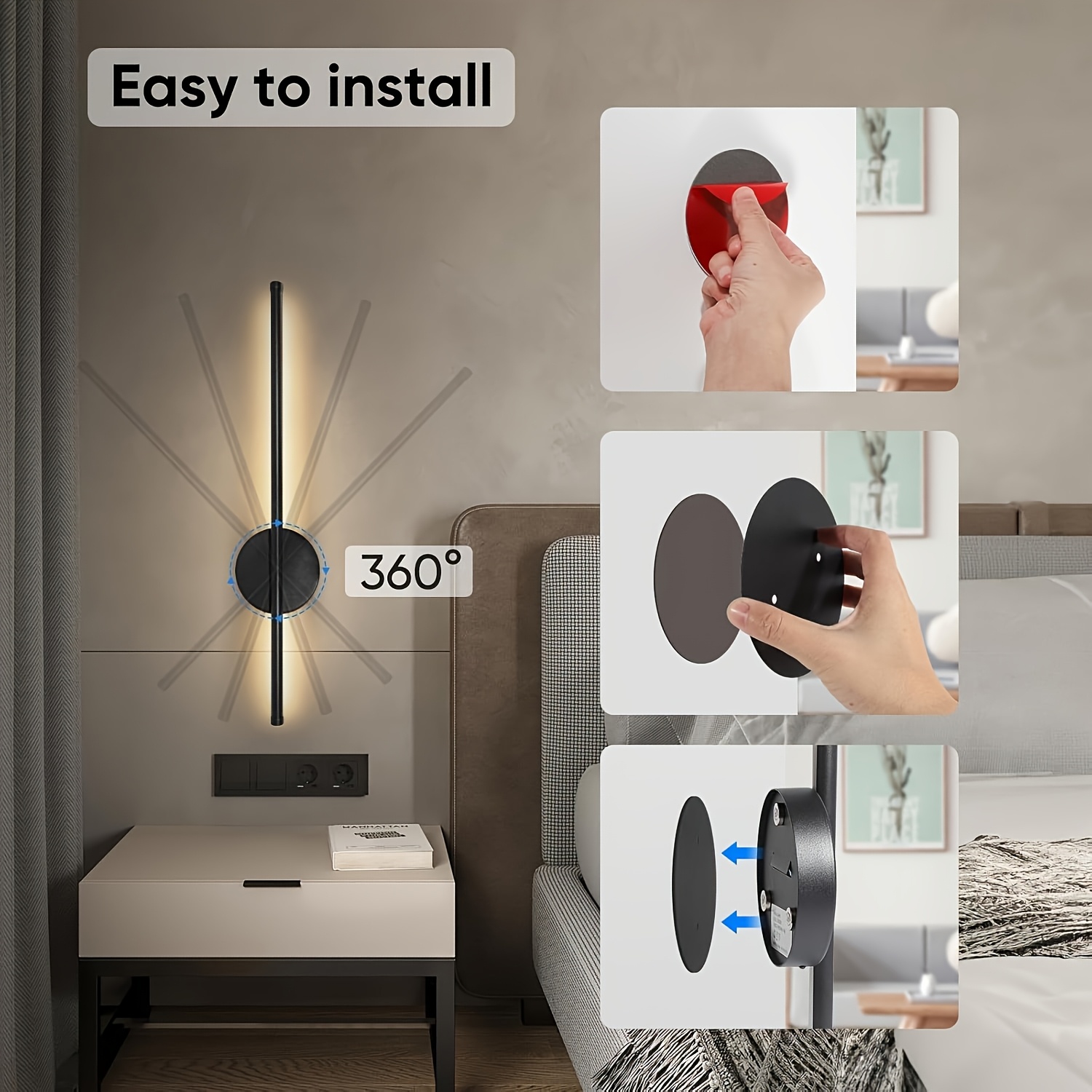 Akku-Wandleuchte Mit Fernbedienung – 80 Cm, 8000 MAh, USB-C, 3000-6000 K Dimmbar, 350° Drehbar, Herausnehmbarer Akku