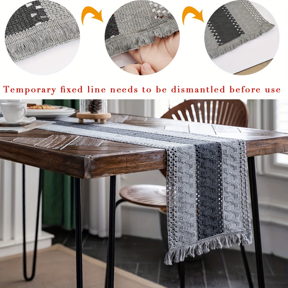 1-pack Table Runner, Gray With Dark Gray Center