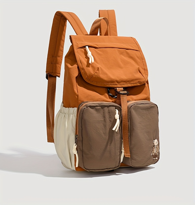 Vintage Bear Pattern Backpack With Buckle For Daily Travel School_voghion.com