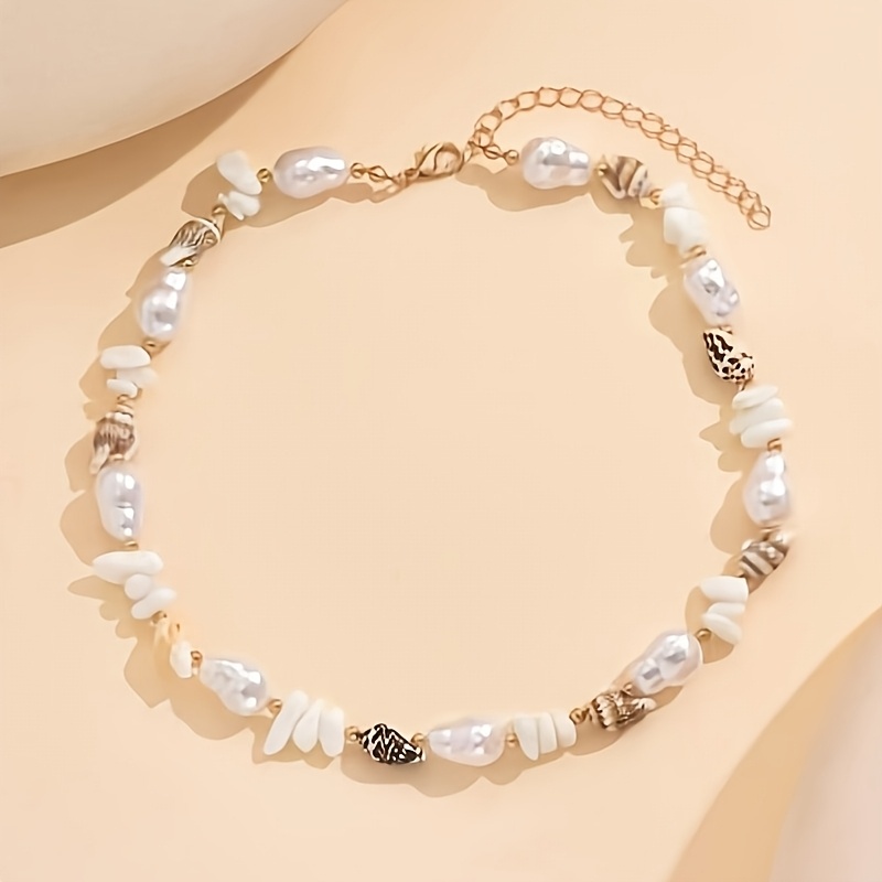 TEMU 1pc Summer Ocean-themed Beaded Necklace, Fashionable Golden-colored Choker, Suitable For Women' Wear, Beach Trips, Dates, And Photoshoots. Shell