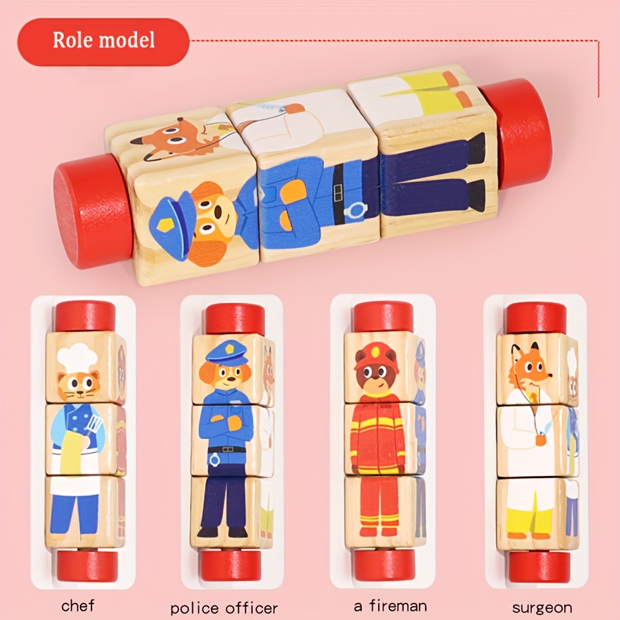 Educational Wooden Rotating Block Puzzle Toy for Kids