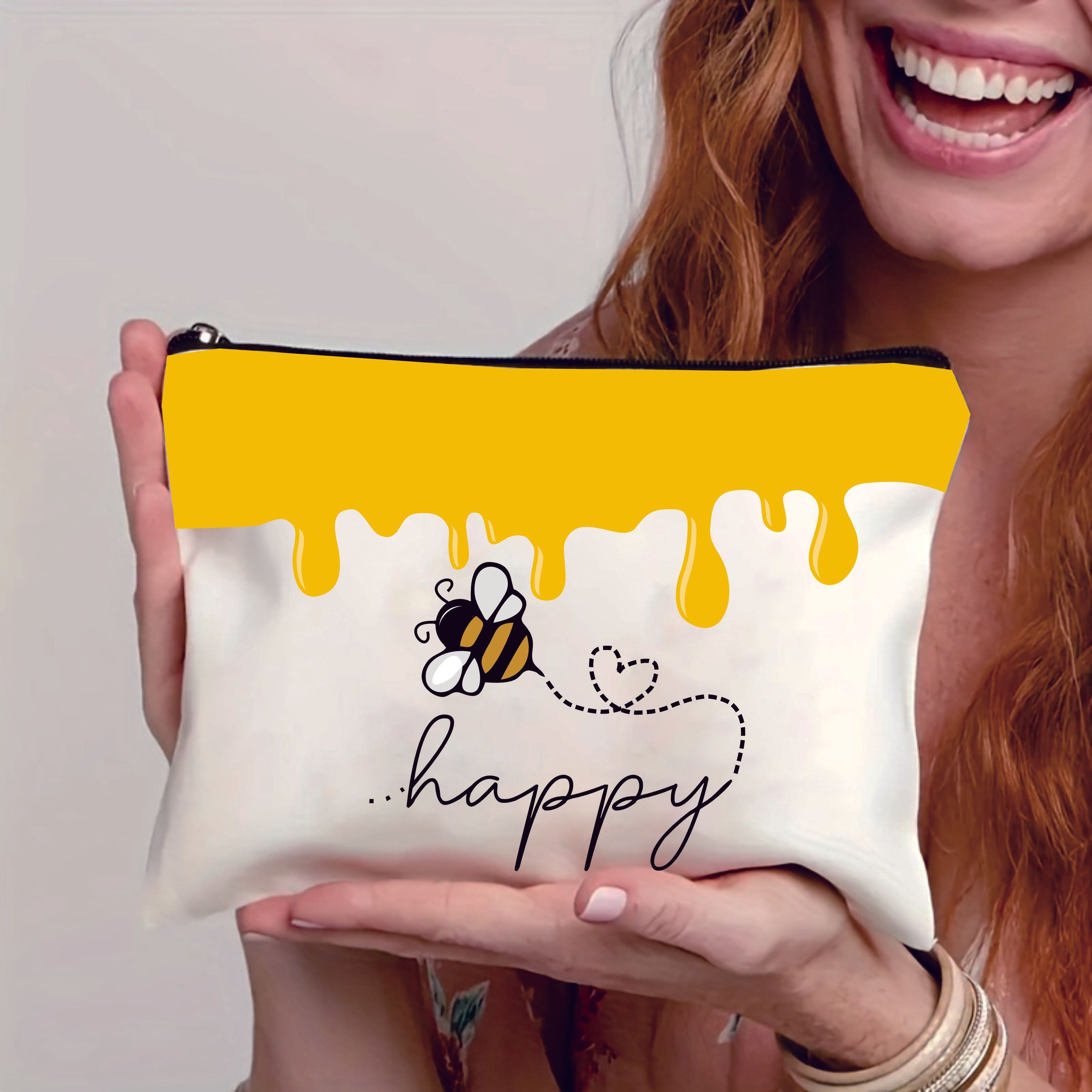 

Happy Drip Makeup Bag: Durable Canvas, Anti-sliding Alloy Zipper, Large Space, Perfect For Travel Or School