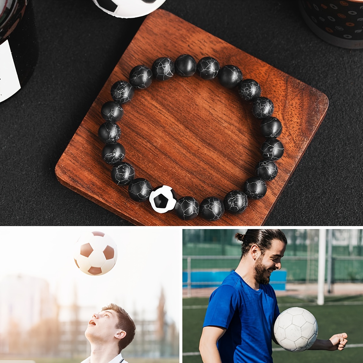 soccer boy beaded bracelet sports charm elastic Temu Mexico