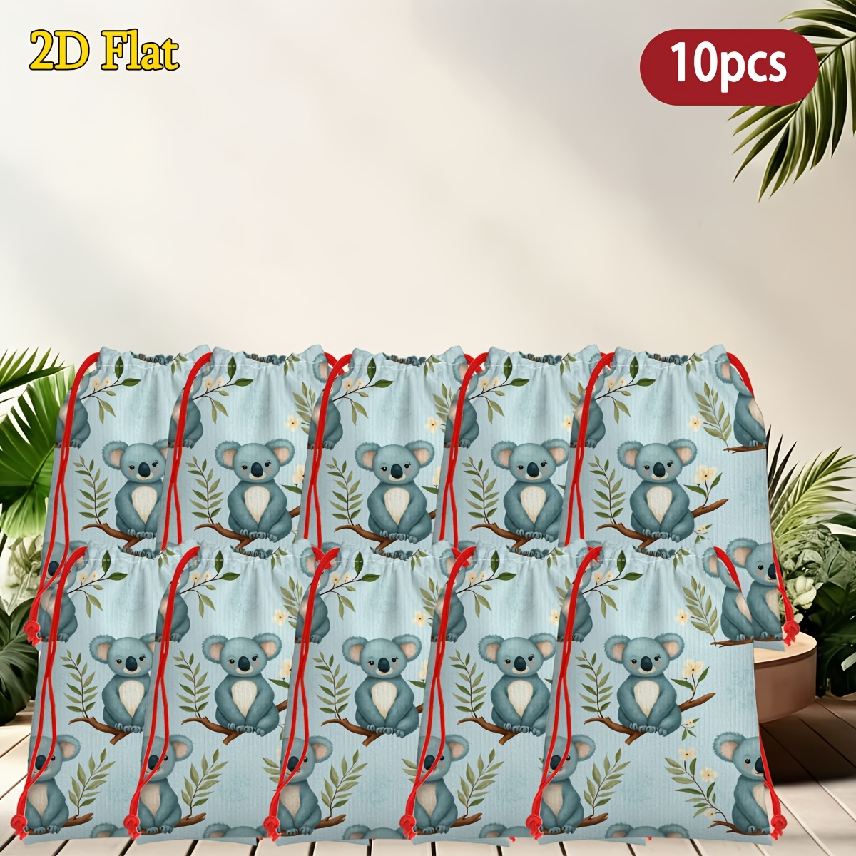 TEMU Gift For Her/him 10pcs Reusable Koala-themed Drawstring Gift Bags Suitable For Christmas, Easter, Parties - Adjustable Closure, Candy Bags With