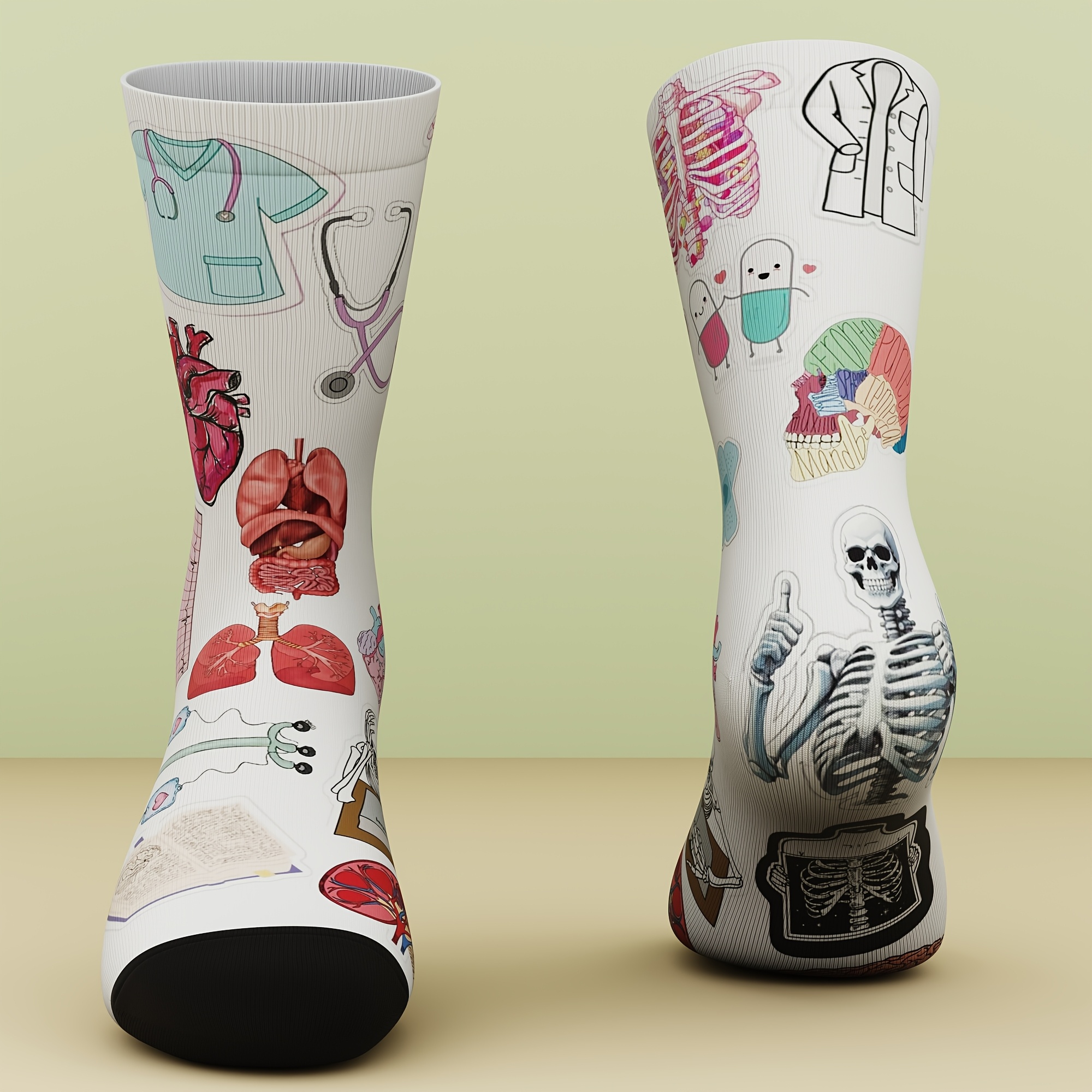 TEMU Un conjunto de calcetines unisex con diseños médicos divertidos, elegantes para actividades al aire libre, cómodos y ligeros, adecuados para