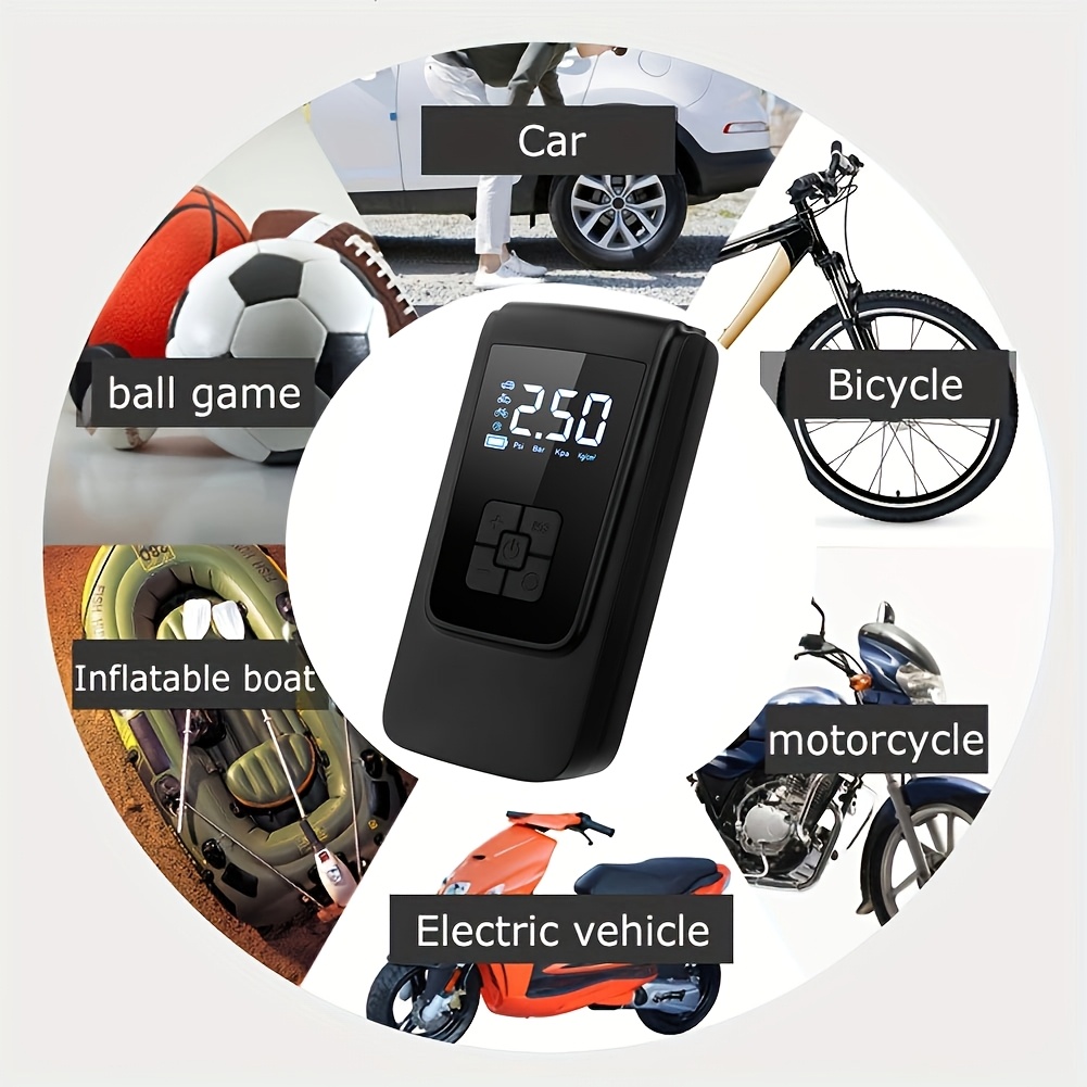 1pc 150psi cordless tire inflator pump portable air compressor electric tire inflation pump with led light inflator for car tire motorcycle   automatic operation abs material black rechargeable lithium battery ideal gift 6