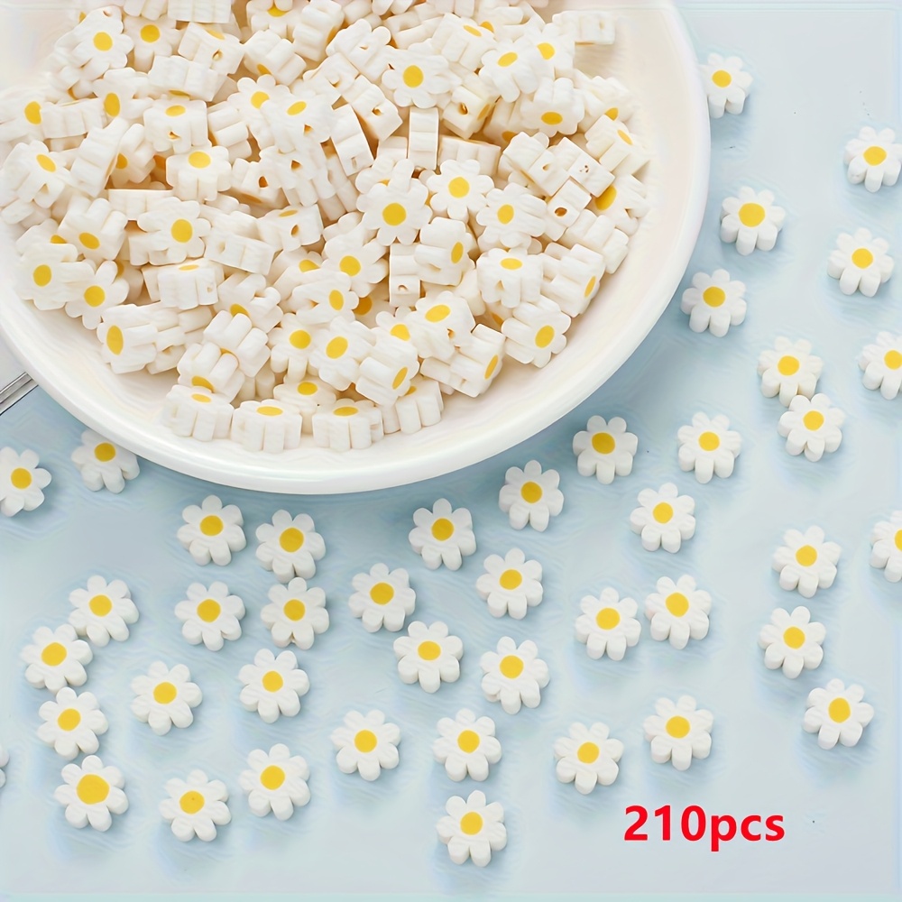 Image of 210pcs, Daisy Clay Beads - Polymer Clay Additions With Yellow , Suitable For Making Jewelry, Necklaces, Earrings, And Crafts