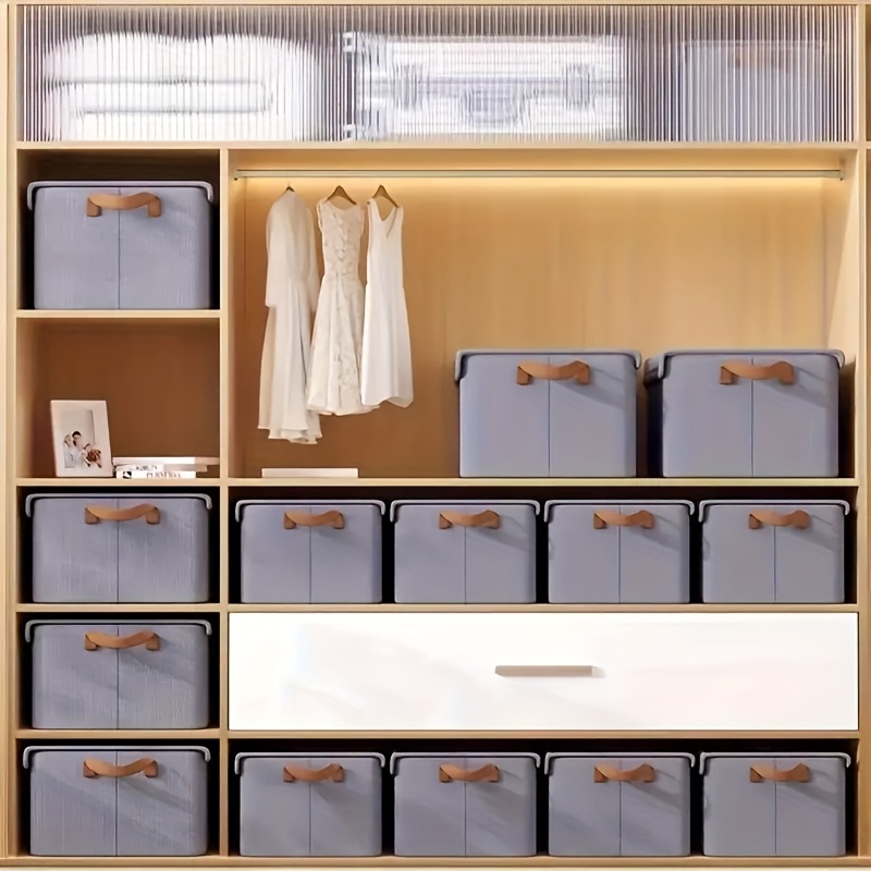 TEMU 4/2pcs Large Fabric Storage Box, Foldable Flat Design With Lid And Handles, Space-saving Closet Organizer For Clothes, Blankets, Bedding & Toys, Dormitory Or Under-bed Storage, Under-bed Storage