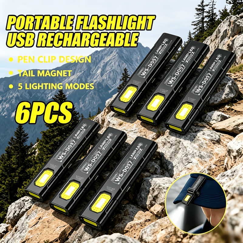 TEMU Pcs Mini Handheld Flashlight, Rechargeable Keychain Light, Led Clip-on Light, High Power Flashlight With Power Display