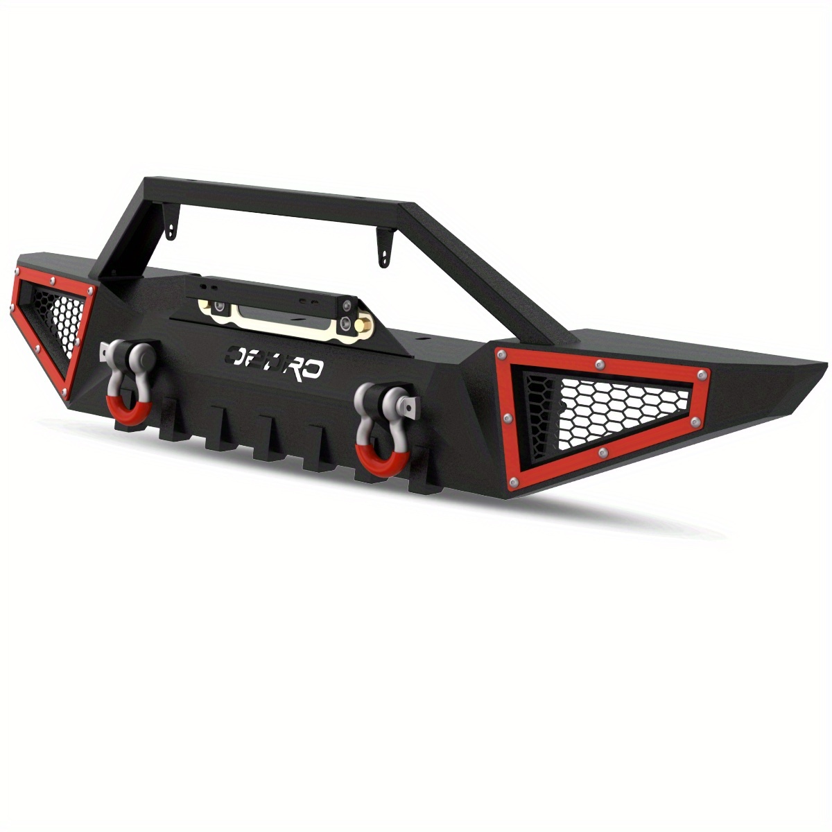 TEMU Off- Road Front Bumper For For Wrangler Jl And Unlimited 2018- 2024, For Gladiator Jt 2020- 2024, Textured Powder- Coated Black And Red, With Winch Plate Mounting & D- Rings