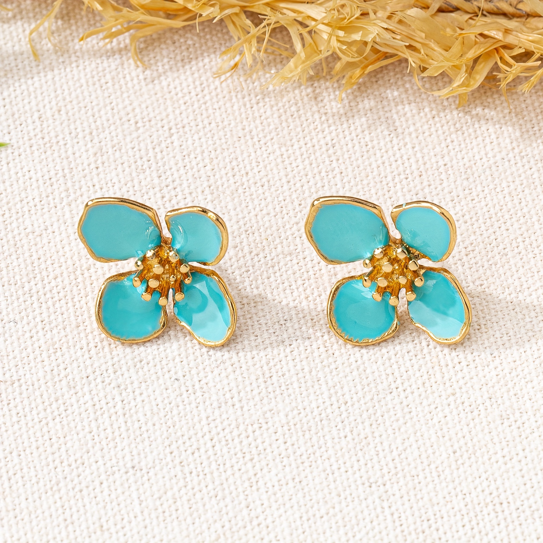 French Women's Flower Stud Earrings, Golden Plated