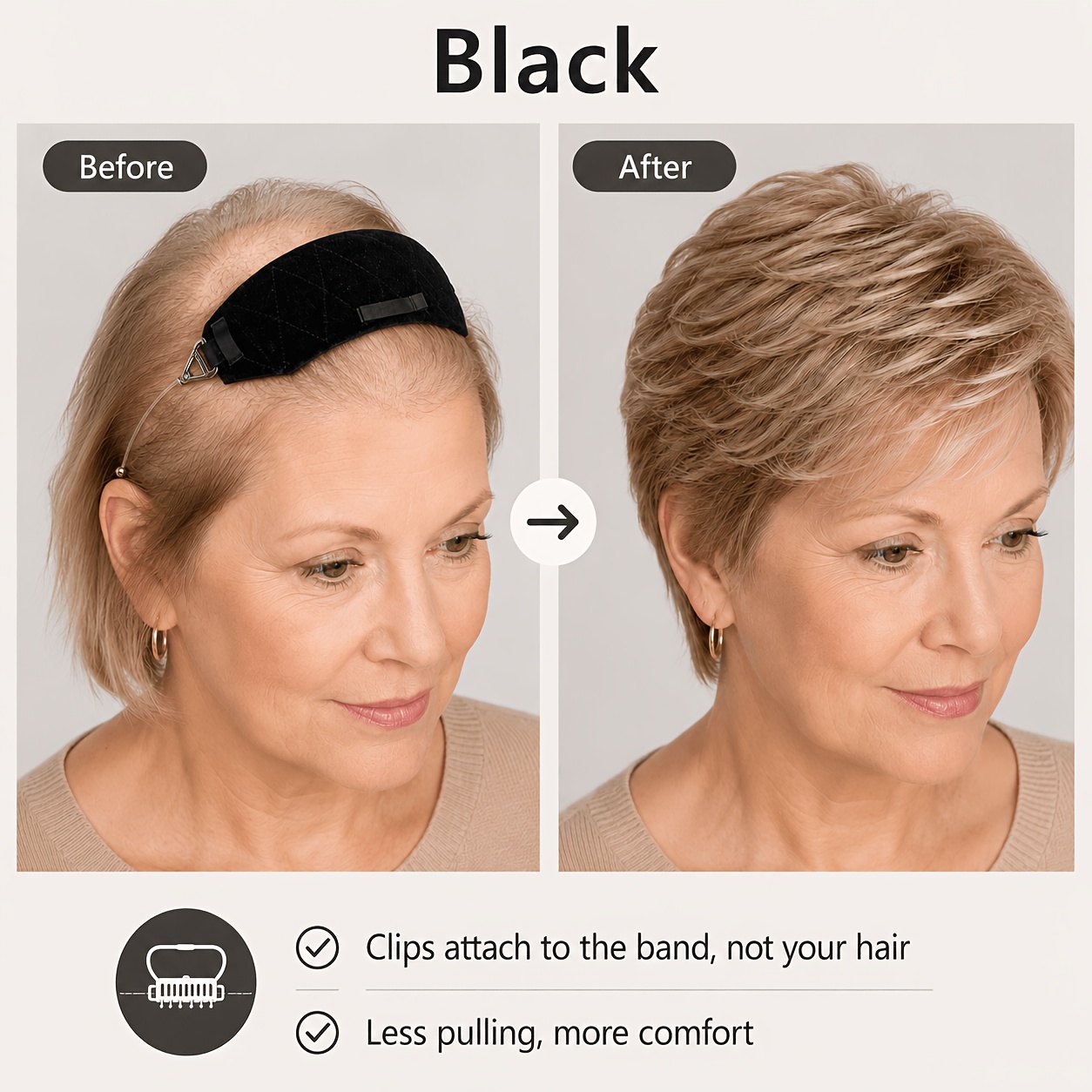 TEMU Bande de maintien ajustable en velours pour top de cheveux avec sangle invisible transparente, support de perruque colle antidérapant, maintien