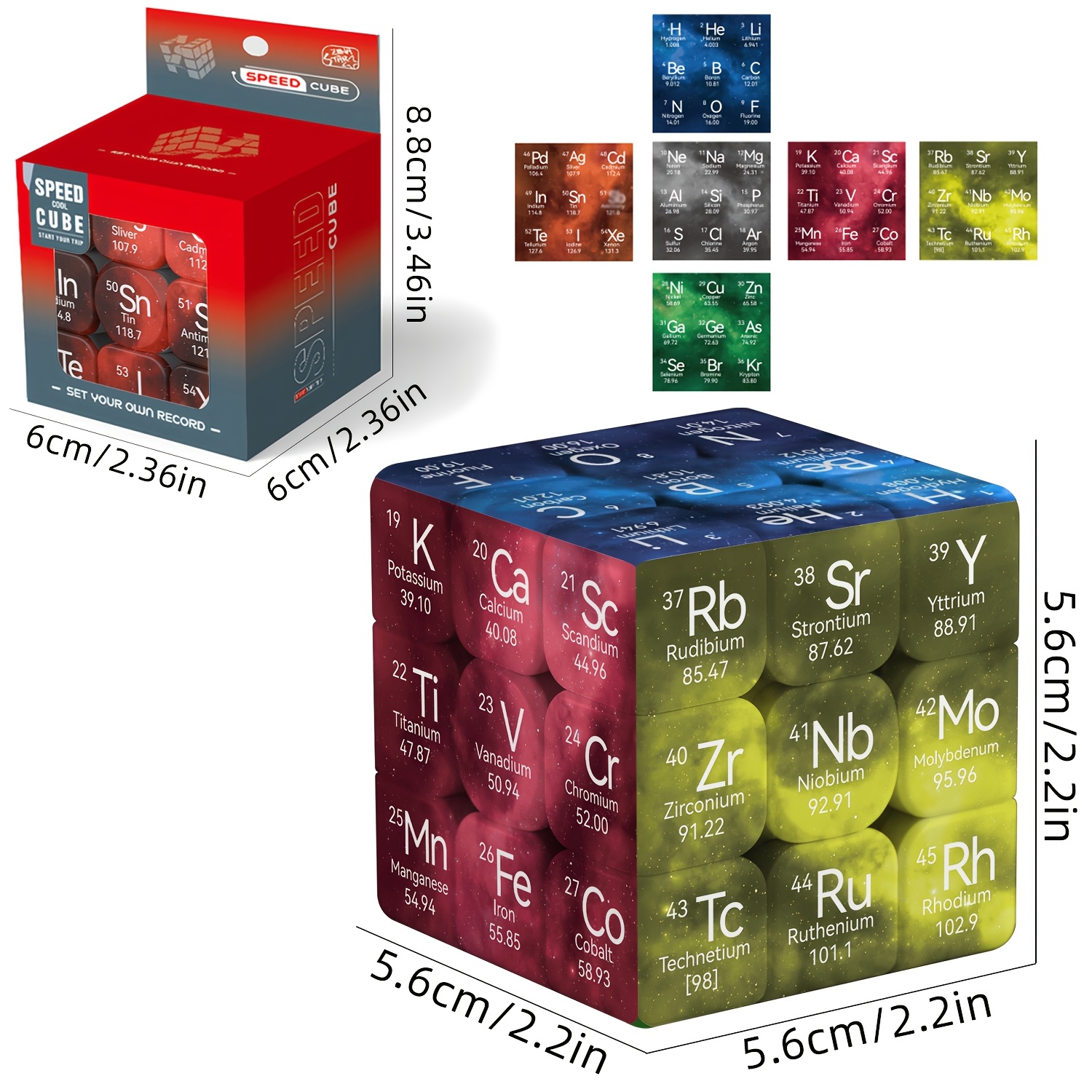TEMU Cube de chimie 3X3, périodique 3X3 Cube, Cube de puzzle de vitesse 3X3X3, Cube de de vitesse professionnel et lisse pour soulager le stress, Le