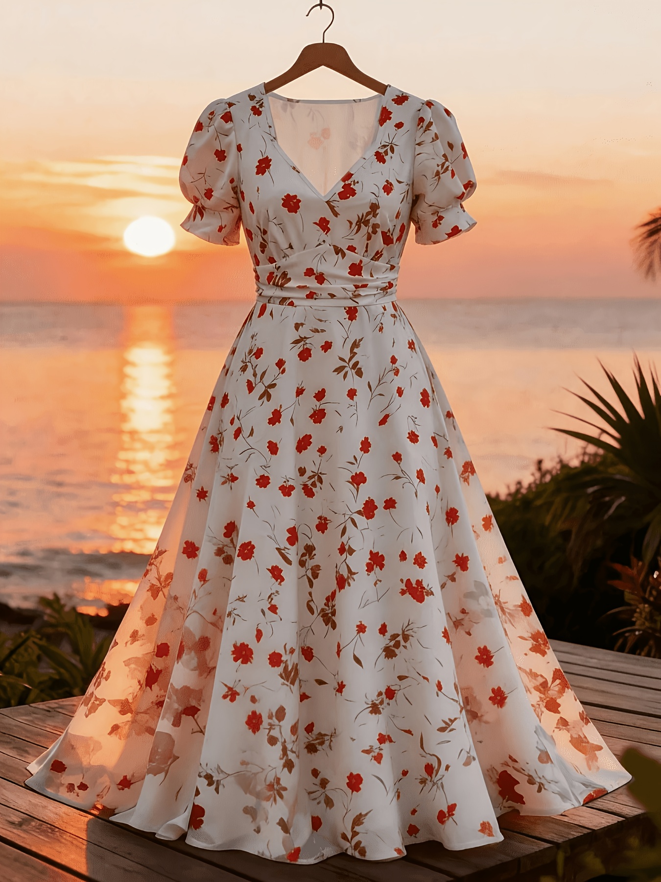 AK260324084 New Women'S Red Ditsy Floral Fit And Flare Dress, Suitable for  Vacation, Commuting, Dating * Style, Vintage, Versatile, Spring And Summer  Style, White Background with Red Floral Pattern, ...