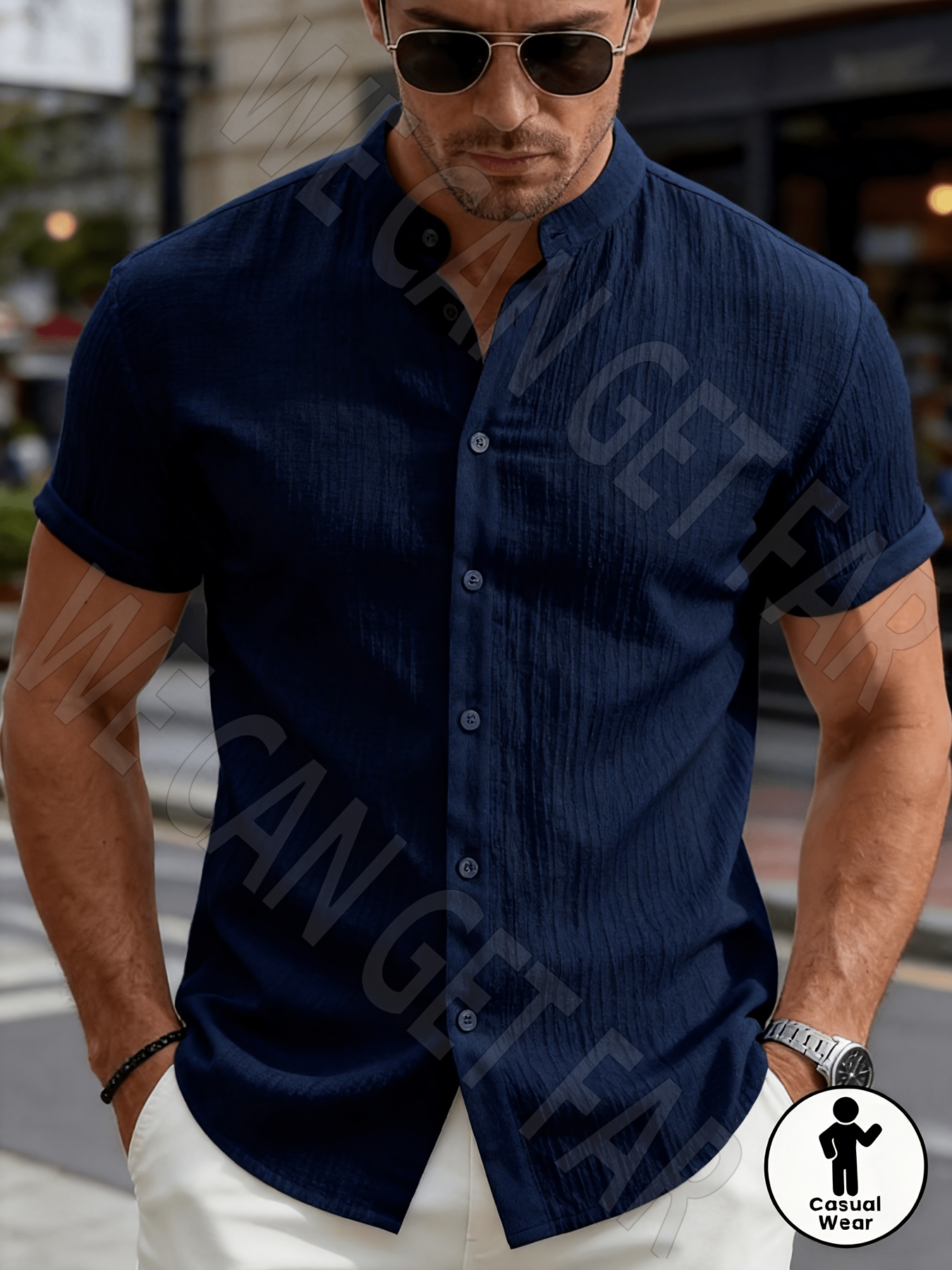   mei obm mens summer short sleeve shirt lightweight breathable solid color button up stand collar design suitable for beach vacation pool party and casual wear