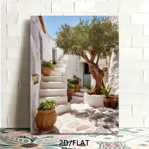 2d piece of 2d high definition printed framed canvas art featuring a and olive trees showcasing the beauty of a characteristic this framed canvas painting and poster is ready to hang home