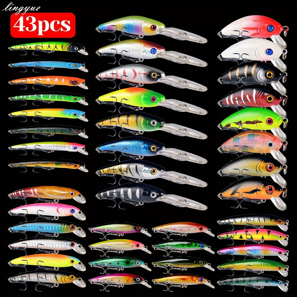 TEMU Ensemble de 43 Leurres de Pêche de Haute Qualité, Appâts Artificiels Wobble Bait Crankbait