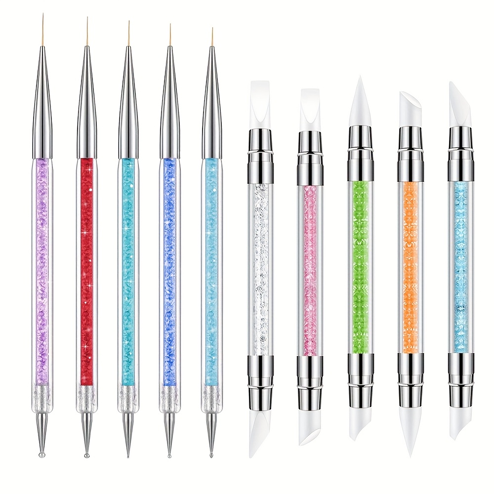 Image of 10pcs Dual-ended Silicone Nail Art Dotting Pen Set - Multi-functional Styling Pens For Foil Application, Carving, Dot Painting & 3d Shaping, Suitable For Makeup Design Tools And Costume Accessories