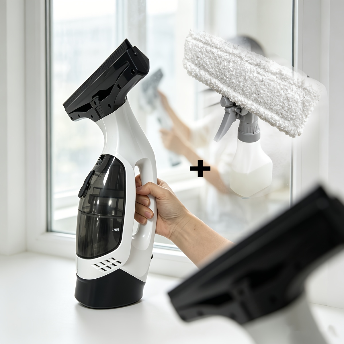 Image of 20000pa Cordless Glass Window Cleaner, Electric Handheld Glass Cleaner Rechargeable With Water Cup, Window Squeegee, Fiber Cloth, Cleaning Condensation Double Window